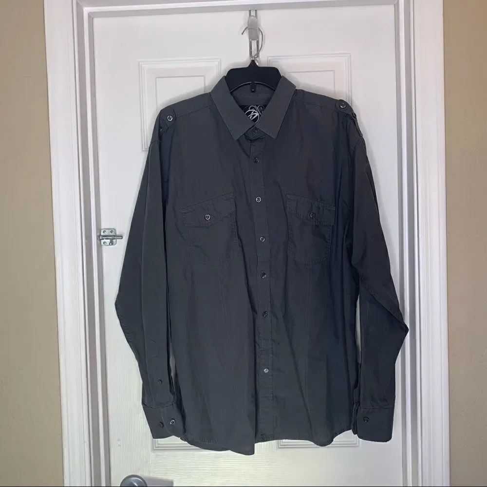Drill Clothing Company Gray Button Down Long Sleeve Shirt